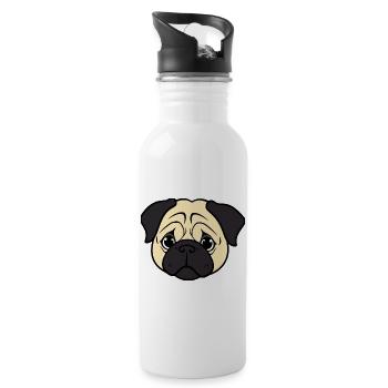 Mops Hunde T-shirt Geschenk Weihnachten - Trinkflasche mit integriertem Trinkhalm - Weiß - Rechts