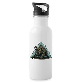 Zombie-Bulldogge kriecht aus dunklem Boden - Trinkflasche mit integriertem Trinkhalm - Weiß - Rechts