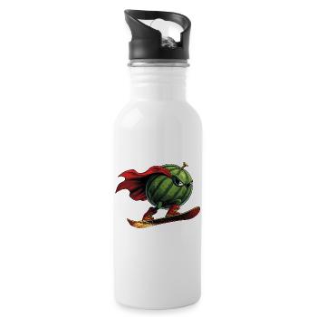 Superhero Watermelon On Snowboard Action - Water bottle with straw - white - Right