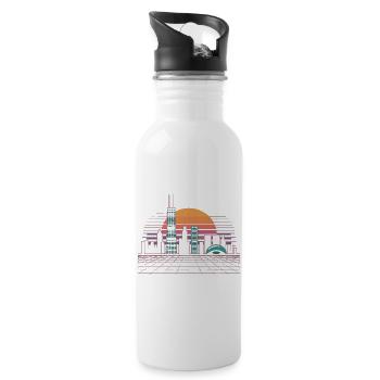 Neon Skyline Sunset - Water bottle with straw - white - Right