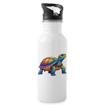Bunte Turtle Rainbow Pop Art Aquarell - Trinkflasche mit integriertem Trinkhalm - Weiß - Rechts