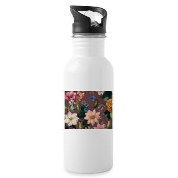 Botanical Pickle Pattern – Floral Cucumber Design - Trinkflasche mit integriertem Trinkhalm - Weiß - Rechts