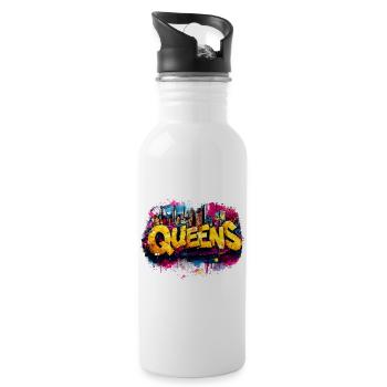 Queens Graffiti Skyline Color Explosion - Water bottle with straw - white - Right