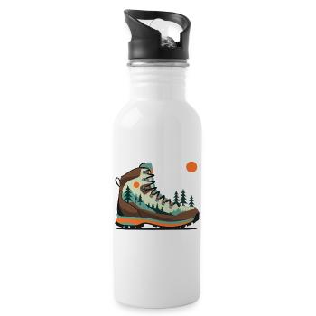 Wanderstiefel Landschaftsmotiv - Trinkflasche mit integriertem Trinkhalm - Weiß - Rechts