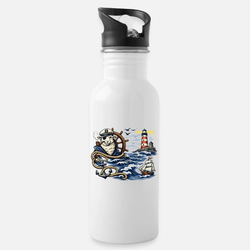 Seefahrer-Schaf im Sturm - Trinkflasche mit integriertem Trinkhalm - Weiß