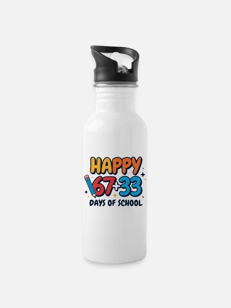 Happy 100 Days of School  - Water bottle with straw - white