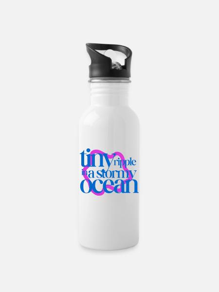 Tiny ripple in a stormy ocean (pink background) - Water bottle with straw - white