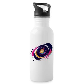 Farbwirbel Galaxie Weltall Muster - Trinkflasche mit integriertem Trinkhalm - Weiß - Rechts