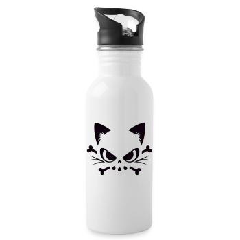 Cats Skull | Minimal Skull & Bones motif - Water bottle with straw - white - Right