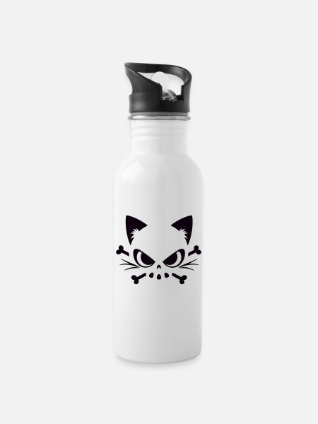 Crâne de chat | Motif minimaliste de Skull & Bones - Gourde avec paille intégrée - blanc