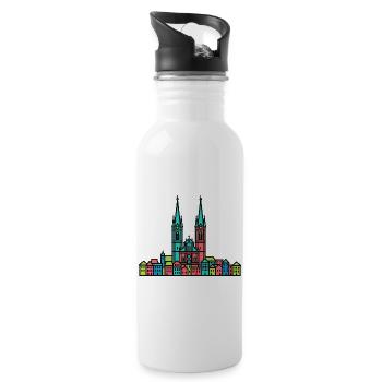 St. Gallen City Skyline Abbey Bibliothek Linienzeichnungen - Trinkflasche mit integriertem Trinkhalm - Weiß - Rechts