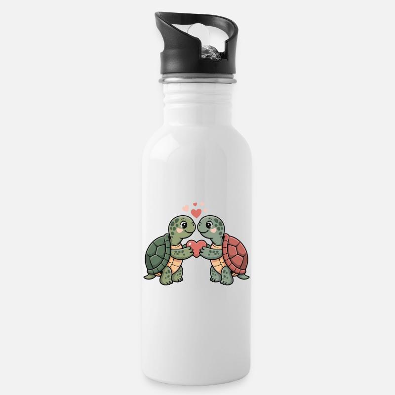 Schildkröte Paar Valentinstag - Trinkflasche mit integriertem Trinkhalm - Weiß