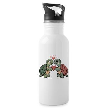Turtles Love Hug Cuddle Heart Cute - Water bottle with straw - white - Right