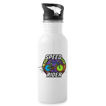 Speed Rider Fahrrad Neon Farben Rennrad Motiv - Trinkflasche mit integriertem Trinkhalm - Weiß - Rechts