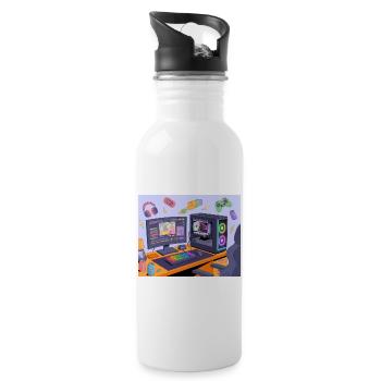 Retro Gaming Desk Neon RGB - Water bottle with straw - white - Right