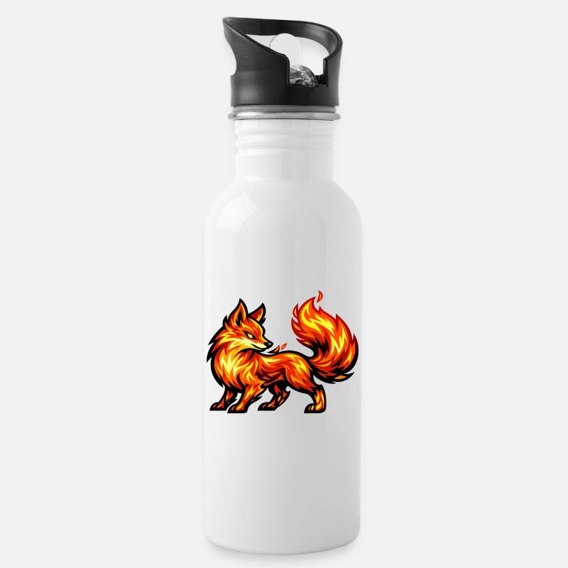Feuerfuchs – Tier aus Flammen - Trinkflasche mit integriertem Trinkhalm - Weiß