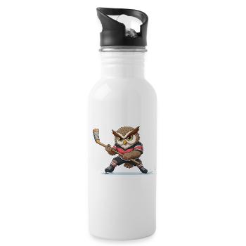 Waldkauz Eule Eishockey Spieler Cartoon Team - Trinkflasche mit integriertem Trinkhalm - Weiß - Rechts