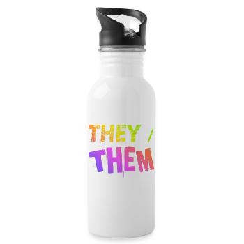 they / them Geschenkidee LGBTQ+ nonbinary Pronomen - Trinkflasche mit integriertem Trinkhalm - Weiß - Rechts