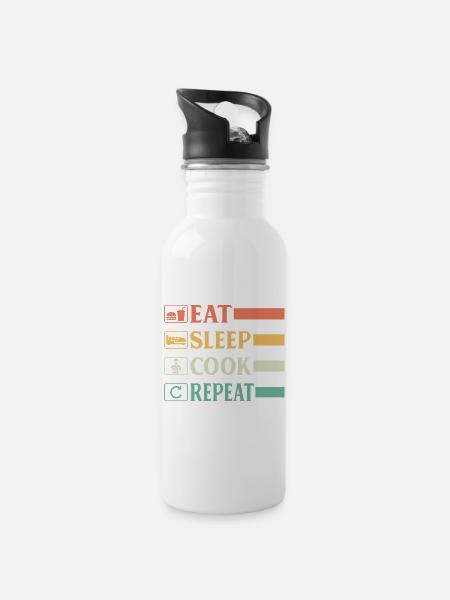 Lustiger Koch Chefkoch Bäcker Koch Eat Sleep Koch Rep - Trinkflasche mit integriertem Trinkhalm - Weiß