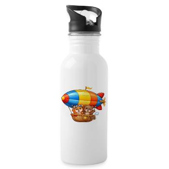 Zeppelin Animals Motif Cartoon Airship - Water bottle with straw - white - Right