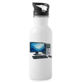 Retro PC Arbeitsstation Illustration - Trinkflasche mit integriertem Trinkhalm - Weiß - Rechts