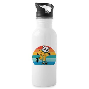 Retro-Panda auf Rollschuhen - Trinkflasche mit integriertem Trinkhalm - Weiß - Rechts