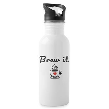 Brew It Coffee Quote Cute Minimal Cup Design - Water bottle with straw - white - Right