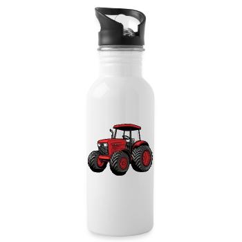 Roter Traktor Cartoon – Landwirtschaftsstil - Trinkflasche mit integriertem Trinkhalm - Weiß - Rechts