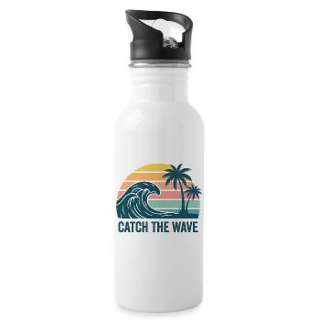Surf Shirt Wellen Meer Retro Surfer Geschenk - Trinkflasche mit integriertem Trinkhalm - Weiß - Rechts