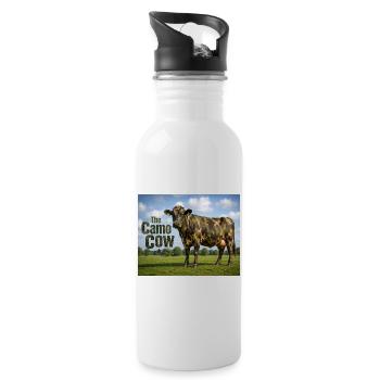 Camo cow in meadow - Water bottle with straw - white - Right