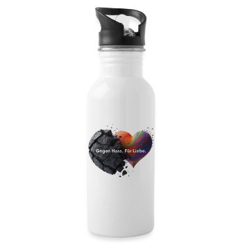 Liebe statt Hass Shirt für Frauen & Männer - Trinkflasche mit integriertem Trinkhalm - Weiß - Rechts