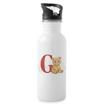 Aquarell Bär mit Buchstabe G - Trinkflasche mit integriertem Trinkhalm - Weiß - Rechts