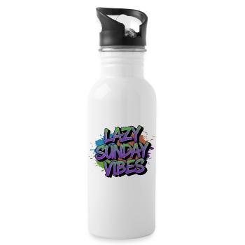Lazy Sunday Vibes Graffiti - Trinkflasche mit integriertem Trinkhalm - Weiß - Rechts