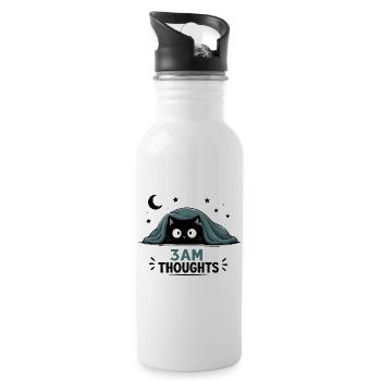  3AM Thoughts Lustige Schwarze Katze Unter Decke - Trinkflasche mit integriertem Trinkhalm - Weiß - Rechts