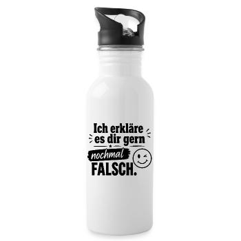  Ich Erkläre Es Dir Gern Nochmal Falsch Lustiger - Trinkflasche mit integriertem Trinkhalm - Weiß - Rechts