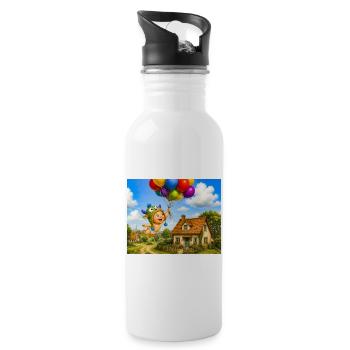 Ballonbaby über gemütlichem Haus - Trinkflasche mit integriertem Trinkhalm - Weiß - Rechts