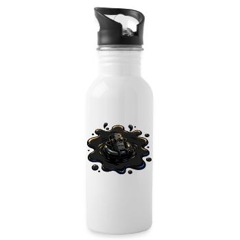 Ölfass mit Sonnenbrille in Öl Pfütze - Trinkflasche mit integriertem Trinkhalm - Weiß - Rechts