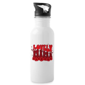 Lovely Maman – Fleurs rouges et papillons - Gourde avec paille intégrée - blanc - Droite