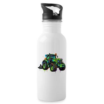 Traktor – Bauer - Trinkflasche mit integriertem Trinkhalm - Weiß - Rechts