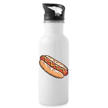 Hotdog - Hot Dog Fast Food Snack American - Water bottle with straw - white - Right
