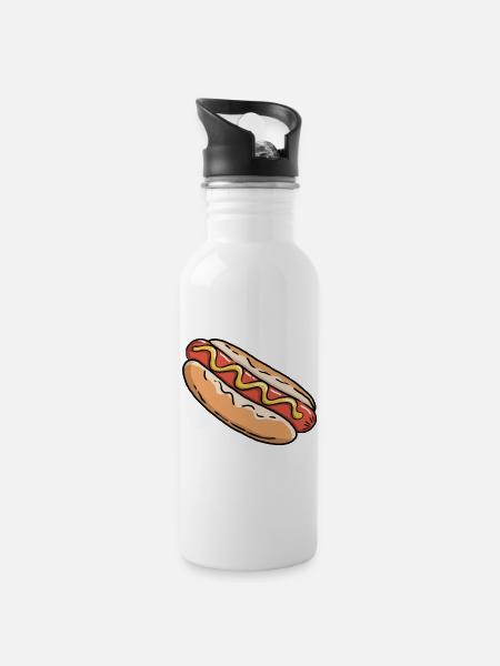 Hotdog - Hot Dog Fast Food Snack American - Water bottle with straw - white