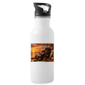 Entspannter Rottweiler am Strand - Trinkflasche mit integriertem Trinkhalm - Weiß - Rechts