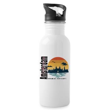 Amsterdam Sunset Skyline Néerlandais Vintage - Gourde avec paille intégrée - blanc - Droite
