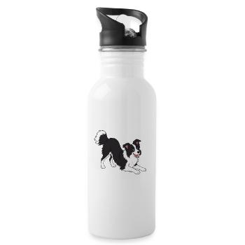 Border Collie Freudenpose - Trinkflasche mit integriertem Trinkhalm - Weiß - Rechts