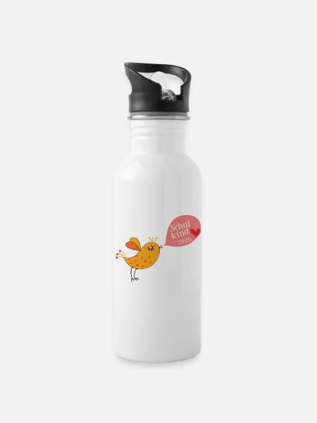 Schulkind 2026 - Trinkflasche mit integriertem Trinkhalm - Weiß