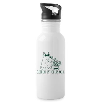 Gießen ist Chefsache Coole Gärtner Katze - Trinkflasche mit integriertem Trinkhalm - Weiß - Rechts