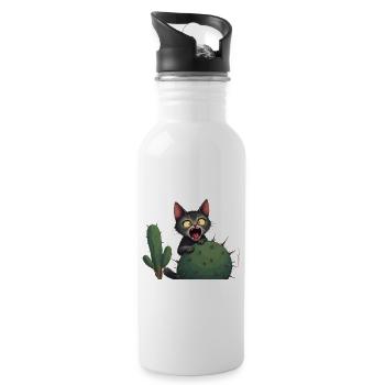 Little accident - Cat and cactus - Trinkflasche mit integriertem Trinkhalm - Weiß - Rechts