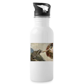 raccoon beating god's hand raccoon meme - Water bottle with straw - white - Right