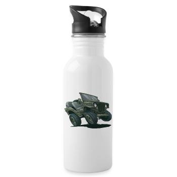 Willys MB Geländewagen Cartoon | RCCX - Trinkflasche mit integriertem Trinkhalm - Weiß - Rechts