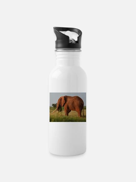 Elephant on Savannah - Water bottle with straw - white